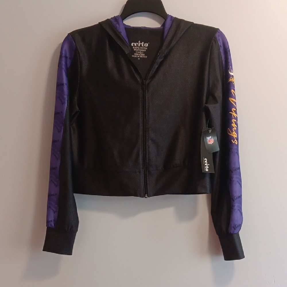 Certo NFL MN Vikings Charcoal/Purple Zip-up Cropped Athletic Jacket Hoodie, Med
